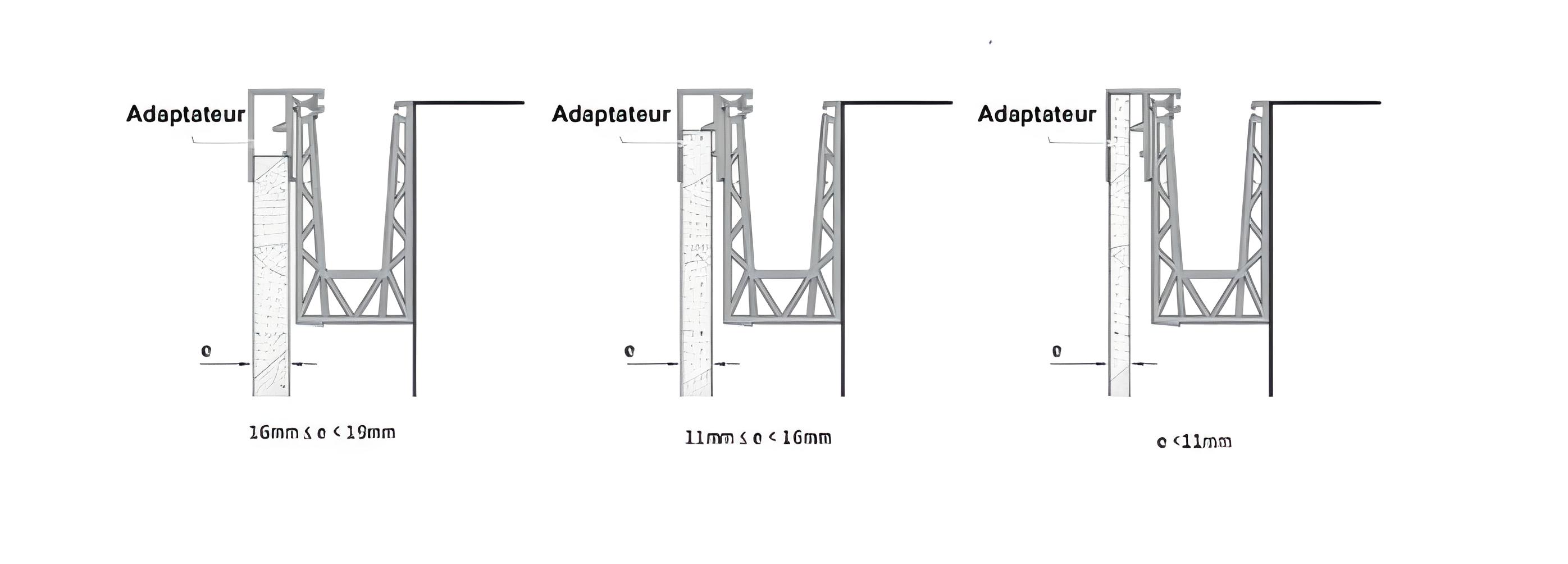 Plan de coupe du profilé avec adaptateur - garde corps escalier GLASSFIT 1602
